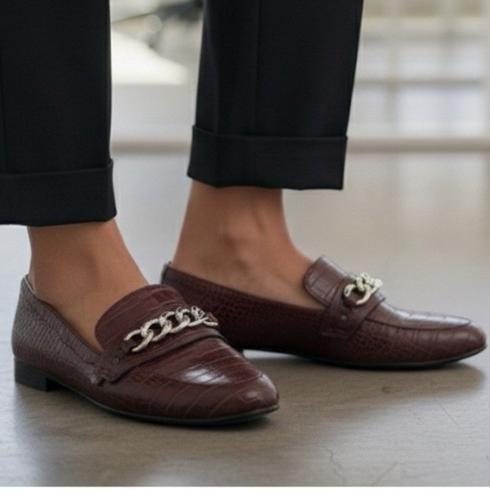 Charter Club Burgundy Croc Embossed Chain Link Loafers Womens 9M Wine Red Flats